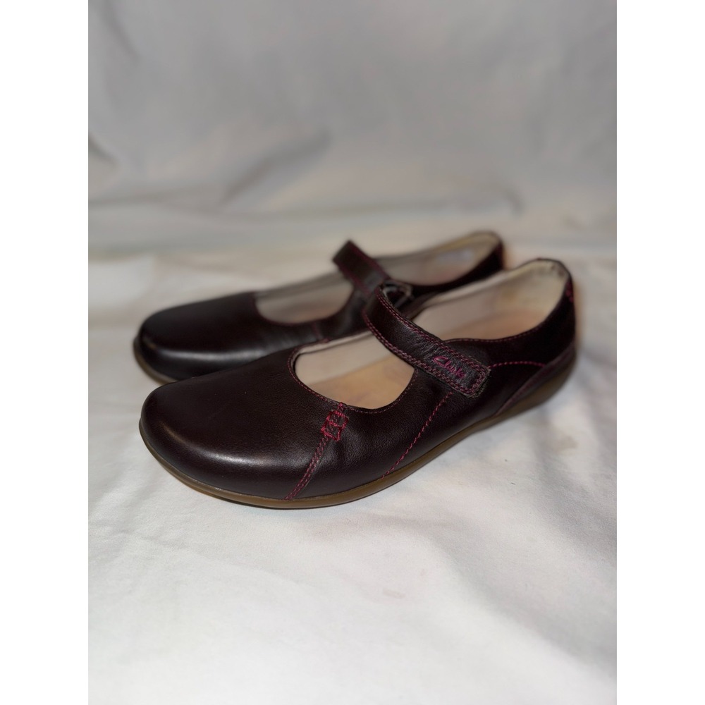 Clarks Genius Love‎ Women's Mary Jane 5W Burgundy Leather Round Toe Casual Shoes